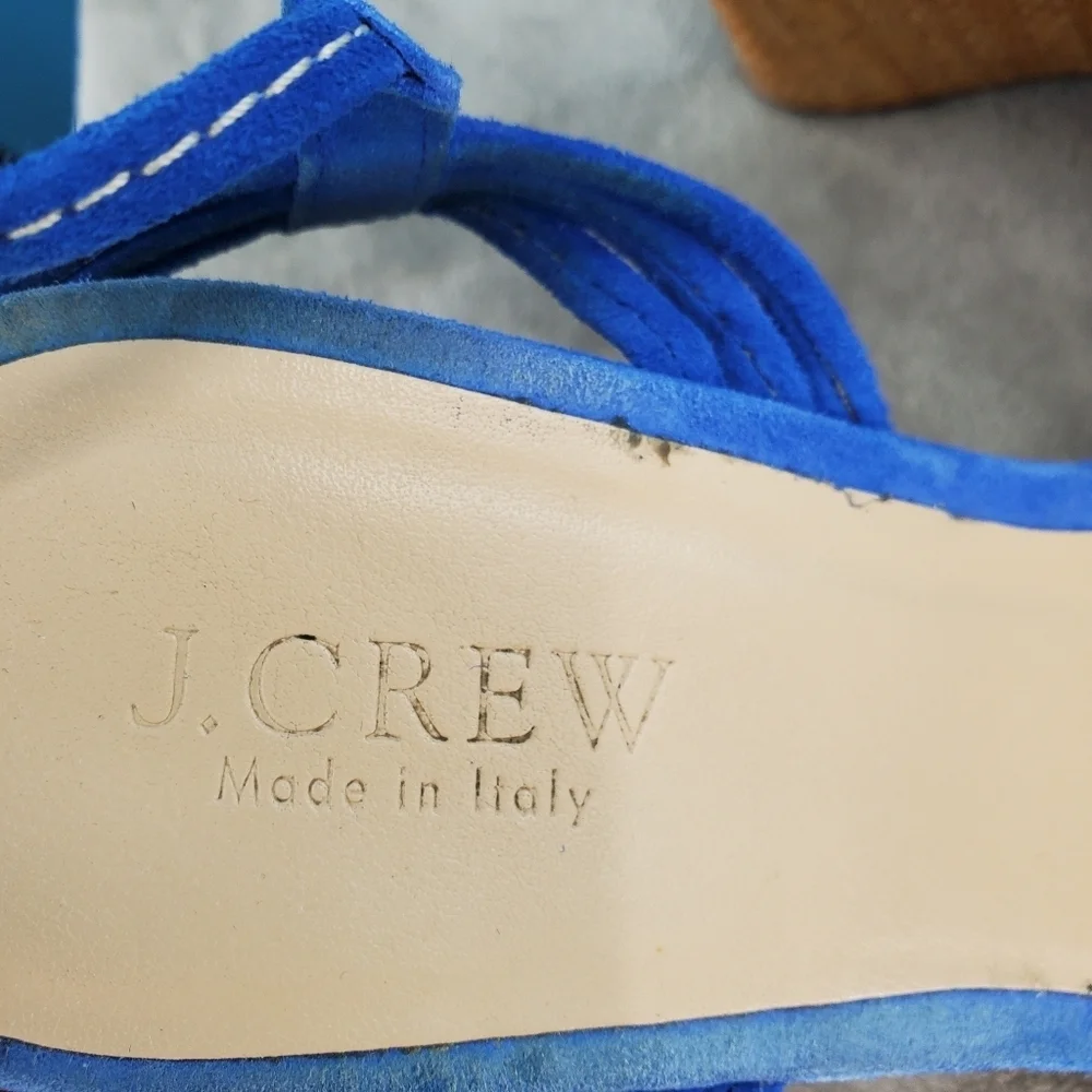J.Crew blue suede strappy wedge heels 8